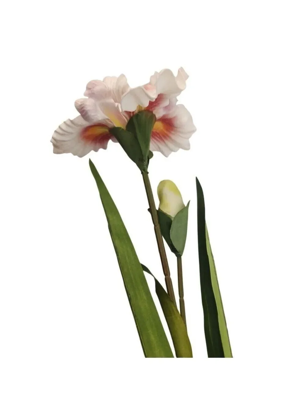 Artificial Iris Flower 33 Inch Tall White Faux Iris Stem Hand Painted Look Flora